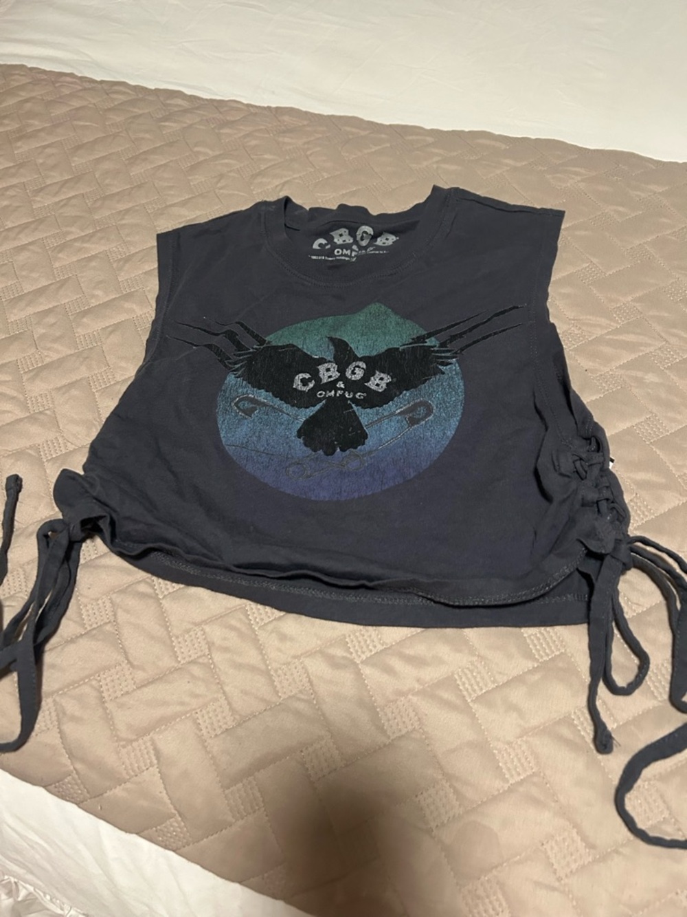 CBGB Black Cropped Tie-Side Graphic Tank Top